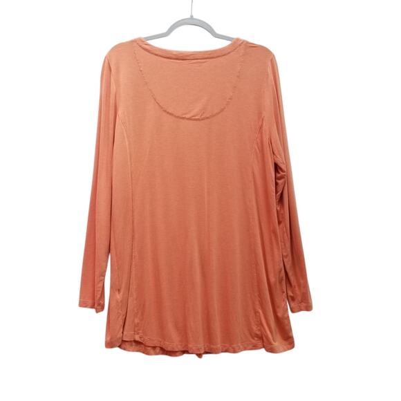 Soft Surroundings Orange Tunic Top XL Long Sleeve V neck Soft Knit Boho Buttons - Picture 2 of 9